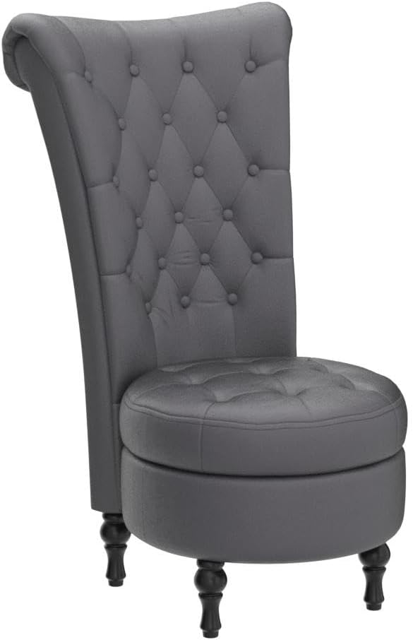 Container Furniture Direct Royal High-Back Velvet Accent Chair for Vanity with Storage and Luxurious Upholstery, Retro Design and Versatile Usage for Livingroom, Bedroom, Lounge and Office, Grey