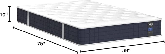 Coolvie Twin Mattress, 10 Inch Twin Size Hybrid Mattress, Individual Pocket Springs with Memory Foam, Bed in a Box, Cooler Sleep with Pressure Relief and Support