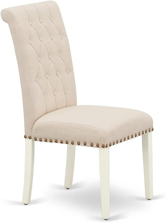 East West Furniture DOBR7-LWH-02 7 Piece Dining Table Set Consist of a Rectangle Table with Butterfly Leaf and 6 Light Beige Linen Fabric Upholstered Chairs, 42x78 Inch, Linen White