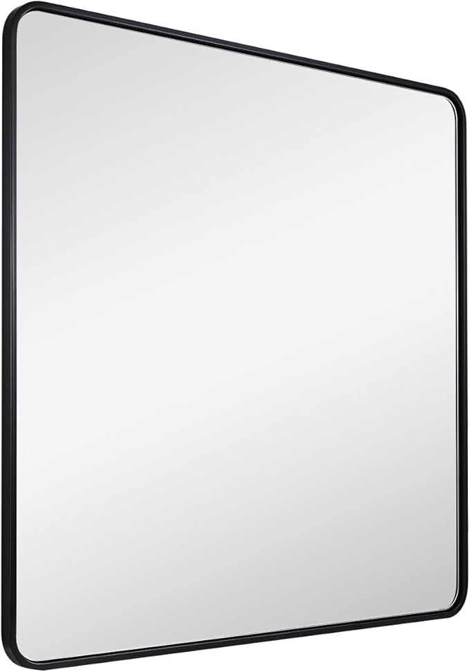 ANDY STAR 36X36 Inch Square Black Bathroom Mirror, Matte Black Vanity Mirrors for Wall, Rounded Square Mirror for Bathroom, Seamless Tube Metal Frame, 1’’ Deep Wall Mounted Vertical/Horizontal