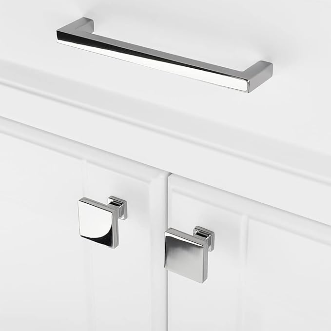 KOOFIZO 20 Pack Polished Chrome Cabinet Knobs Chrome Drawer Knobs K08 Square Single Hole Cabinet Pulls for Cabinets Drawer Dresser Cupboard Bedroom Closet Bathroom Vanity