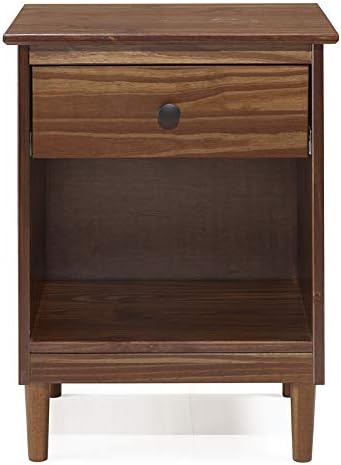 Walker Edison Traditional Wood 1 Drawer Nightstand Side Table Bedroom Storage Drawer and Shelf Bedside End Table, 18 Inch, Walnut