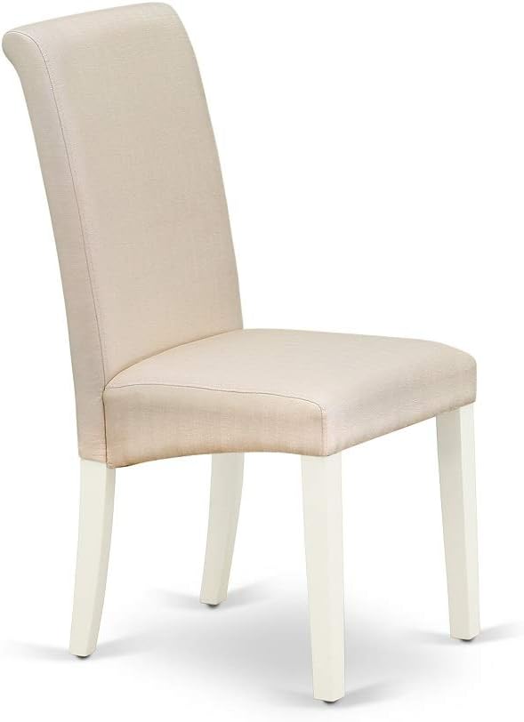 East West Furniture MZBA3-LWH-01 3 Piece Dining Room Table Set Contains a Rectangle Kitchen Table with Dropleaf and 2 Cream Linen Fabric Parson Dining Chairs, 36x54 Inch, Linen White