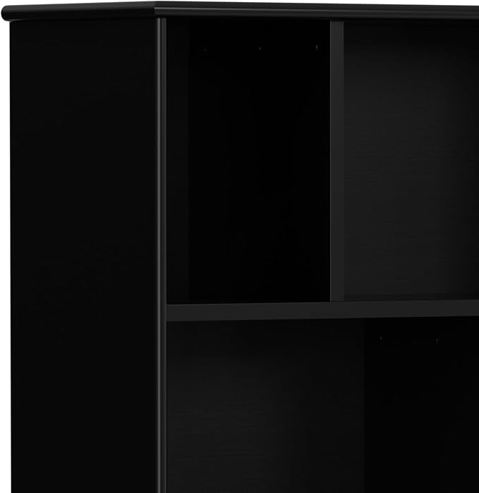 SIMPLIHOME Draper Bookcase - 64 inch Tall Solid Hardwood Wide Storage Bookshelf in Black, Mid-Century Modern Storage for Living Room, Study Room or Office with Adjustable Shelves and Tapered Legs