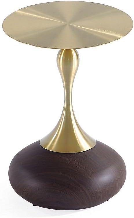 Manhattan Comfort Patchin Modern 15.75" Round End Table - Sleek Wood-Finished Steel Base with Gold Tabletop, Fully Assembled Accent Furniture, Set of 1, Brown/Gold