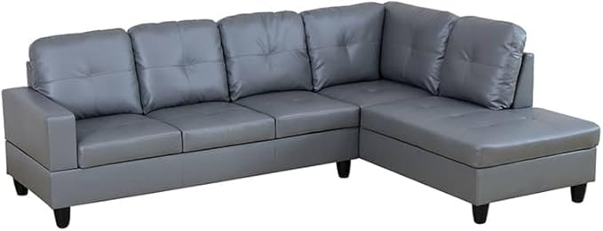 NicBex Sectional Couch 3 Pieces Sofa Set with Left Chaise Synthetic Leather L Shaped Cloud Couch for Living Room Furniture Sets with Storage Ottoman, Modular Sofa for Apartment, Silver Gray