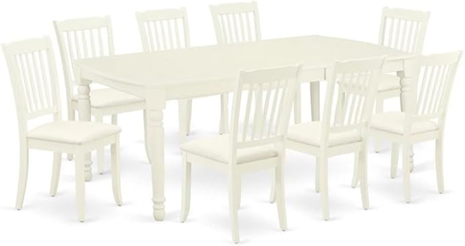 East West Furniture DODA9-LWH-C 9 Piece Dining Room Set Includes a Rectangle Kitchen Table with Butterfly Leaf and 8 Linen Fabric Upholstered Dining Chairs, 42x78 Inch, Linen White