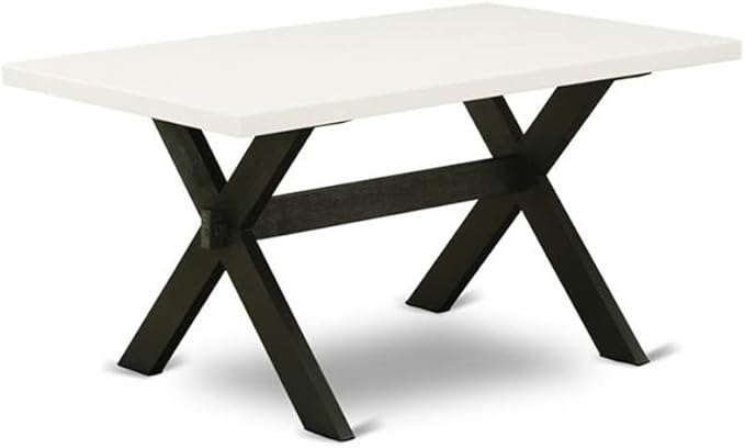 East West Furniture X626VE650-6 6 Piece Dining Set Contains a Rectangle Dining Room Table with X-Legs and 4 Dark Gotham Linen Fabric Parson Chairs with a Bench, 36x60 Inch, Multi-Color