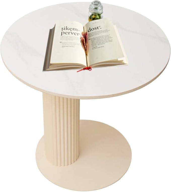 Side Table with Marble Top Metal Roman Colum End Table Modern Sofa Side End Table Coffee Round Side Desk for Couch Living Room Bedroom White