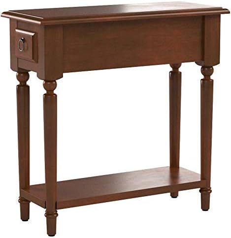 Leick Home Coastal End Table, Solid Wood, 1 Drawer, Bottom Display Shelf, Easy-Assembly, For Living Room/Bedroom, Rich Pecan Brown, 23.5 in. L x 10.0 in. W x 24 in. H, 20017-PC