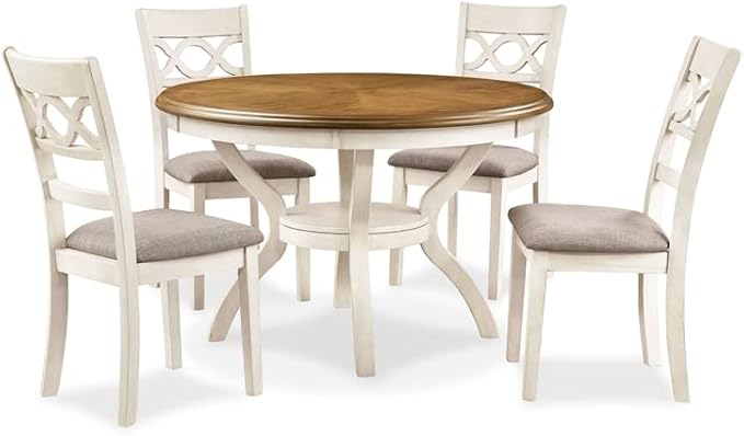 New Classic Furniture Cori 5-Piece Round Dining Set with 1 Table and 4 Chairs, Beige and Brown