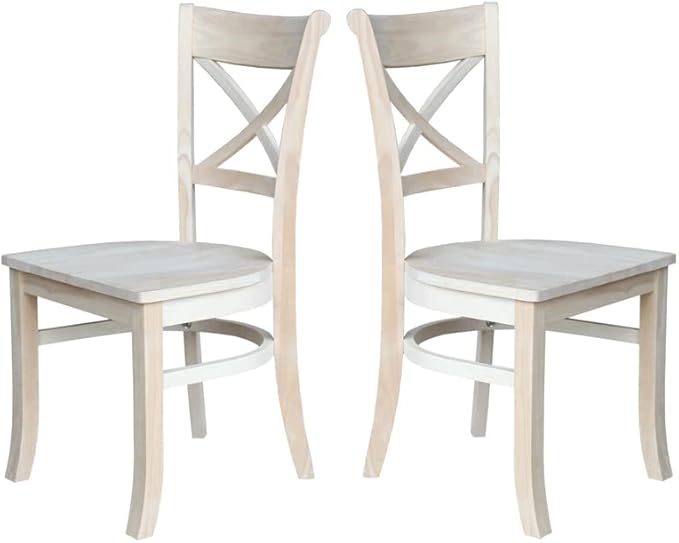 IC International Concepts Set of 2 35.8" H Charlotte X-Back Dining Solid Parawood, Stylish and Comfortable Chairs, 18.5''W Seat, Paint or Stain in Any Color to Match Your Decor, Unfinished