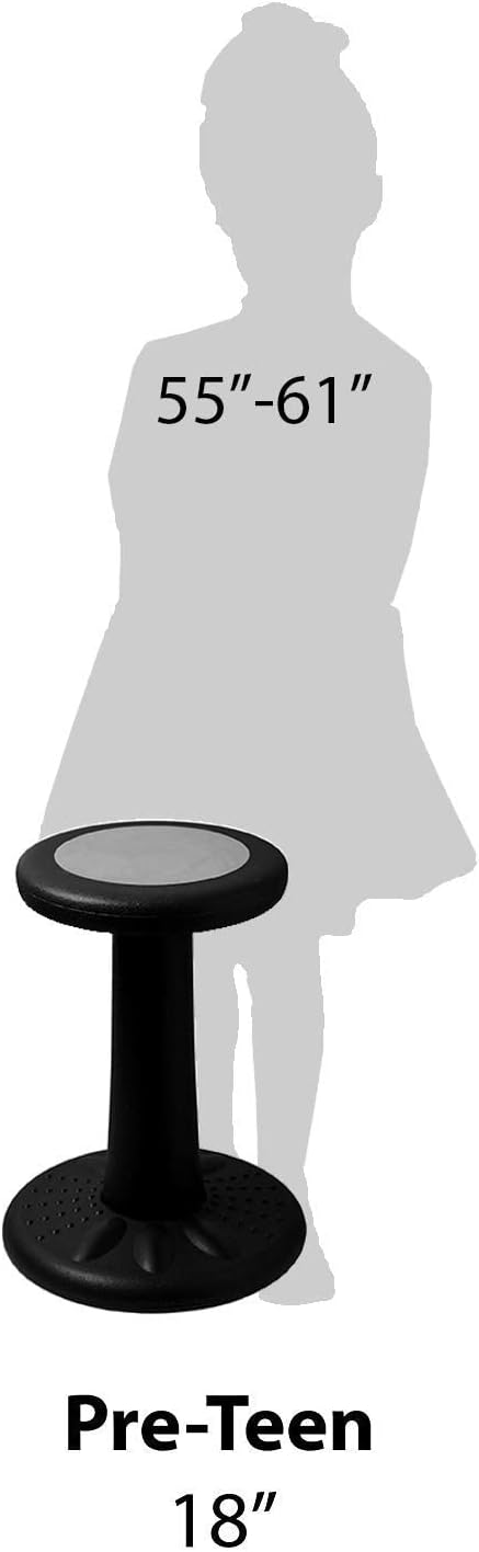 ActiveChairs Kids Wobble Chair, Flexible Elementary Classroom Seating, Improves Focus, Posture and Helps ADHD/ADD, Sensory Chair, Active Fidget Chairs, Pre-Teen 17.75" Stool, Ages 7-12, Black