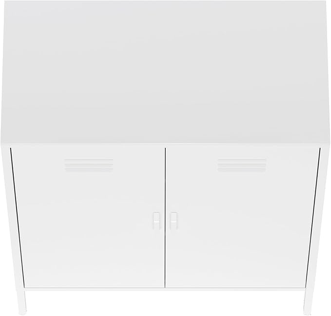 Manhattan Comfort Naomi Modern Metal Accent Cabinet, Minimalist Storage Cabinet with Doors & Adjustable Shelves, Vented Doors, Sturdy Steel Build, Versatile & Multi-Purpose Home Furniture, White