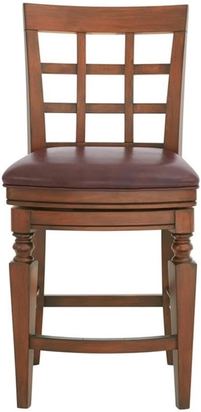 Napa Counter Height Stool with Back, Mahogany - Elegant Trellis Back Design, Faux Leather Upholstery, Foam-Filled Seat, Steel Memory Return Swivel, Seat Height 26 in, Footrest at 6 3/4 in.