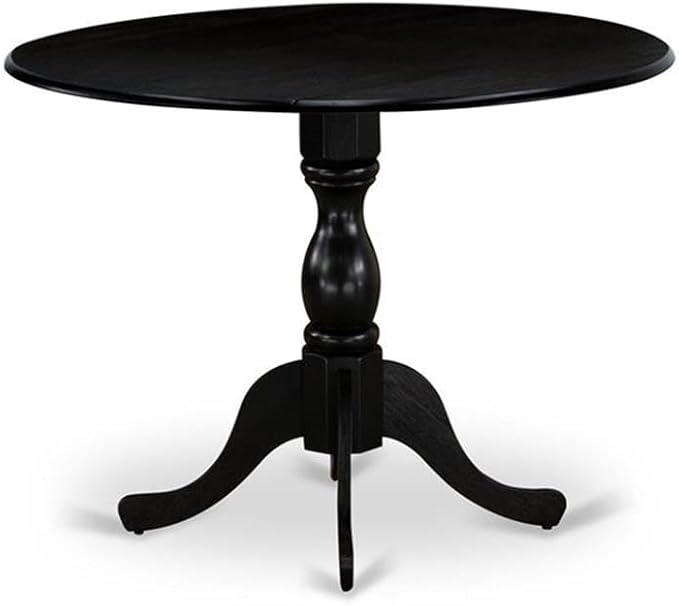 East West Furniture DLMZ3-AB6-06 3 Piece Modern Dining Table Set Contains a Round Wooden Table with Dropleaf and 2 Shitake Linen Fabric Parsons Dining Chairs, 42x42 Inch, Wirebrushed Black