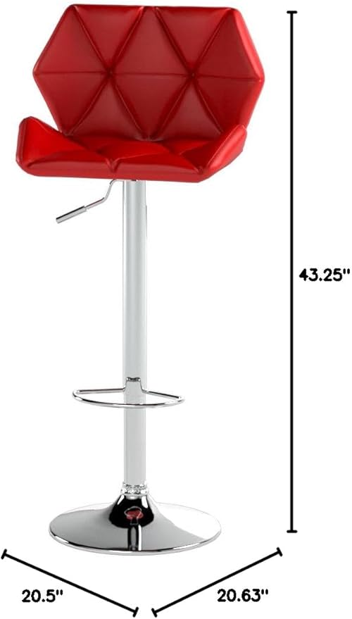 Roundhill Furniture Glasgow Contemporary Tufted Adjustable Height Hydraulic Red Bar Stools, Set of 2