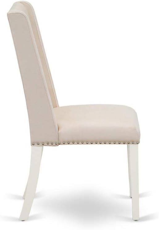 East West Furniture DLFL5-WHI-01 5 Piece Modern Dining Table Set Includes a Round Wooden Table with Dropleaf and 4 Cream Linen Fabric Parson Dining Room Chairs, 42x42 Inch, Linen White