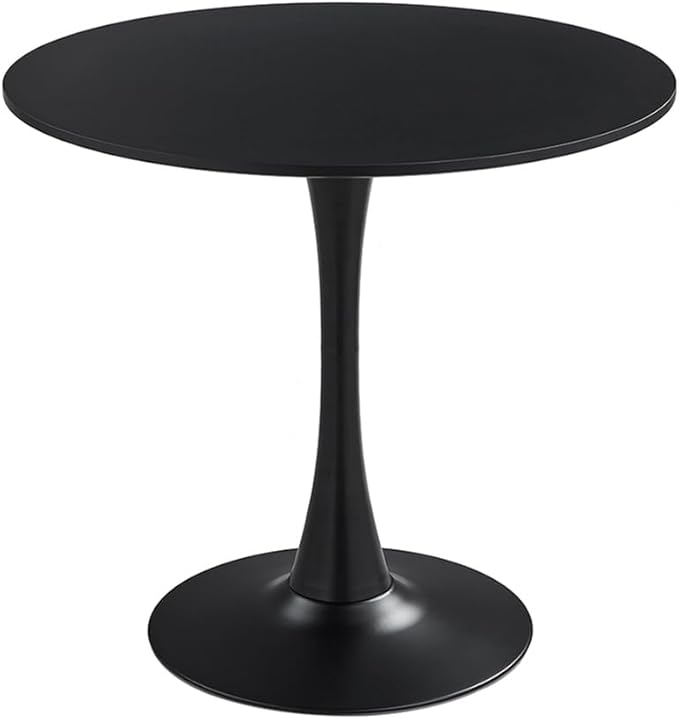 31.2" Tulip Dining Table, Black, Perfect for 2-4 People, Mid-Century Modern Style, Round MDF Top with Sturdy Base for Dining Room, Living Room, Cafe