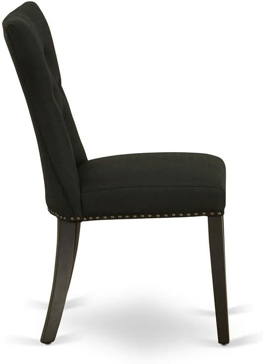 East West Furniture GAP1T24 Gallatin Parsons Dining Chairs - Button Tufted Nailhead Trim Black Linen Fabric Upholstered Chairs, Set of 2, Black