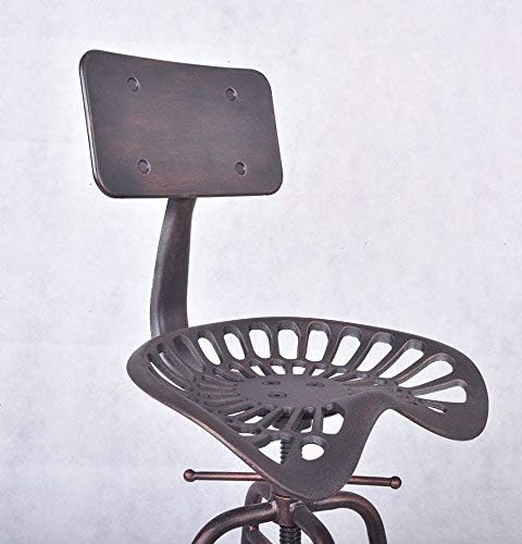 Diwhy Industrial Design Metal Adjustable Height Backrest Chair Vintage Tractor Saddle Bar Stool (Copper)