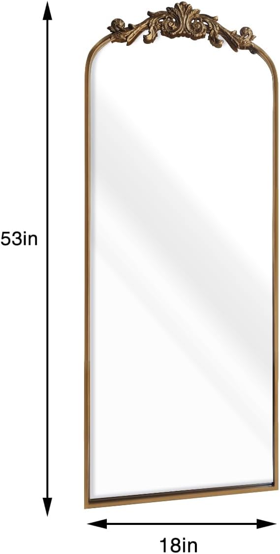 WAMIRRO Ornate Gold Mirror,Vintage Arched Antique Floor Mirrors for Living Room Hallway Fireplace Bathroom Entryway 18"X53"