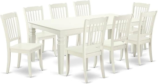 East West Furniture LGDA9-LWH-W 9 Piece Dining Room Table Set Includes a Rectangle Kitchen Table with Butterfly Leaf and 8 Dining Chairs, 42x84 Inch, Linen White