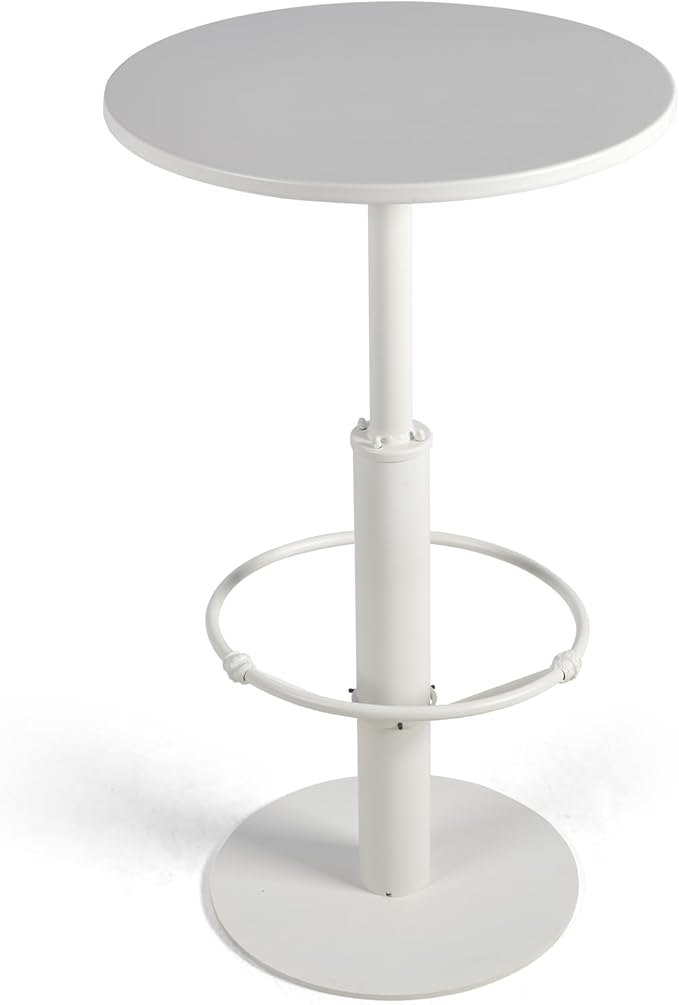 42" Tall Modern Industrial Bar Table-23.6" Dia Round Metal Top Standing Pub Cocktail Bistro Table-Indoor Outdoor Patio-Commercial Grade, Heavy Duty (White)