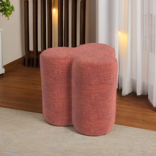 HomePop Upholstered Clover Shaped Ottoman (No Lid, Seat Only) Home Décor | Foot Rest Pouf – Pink Chenille