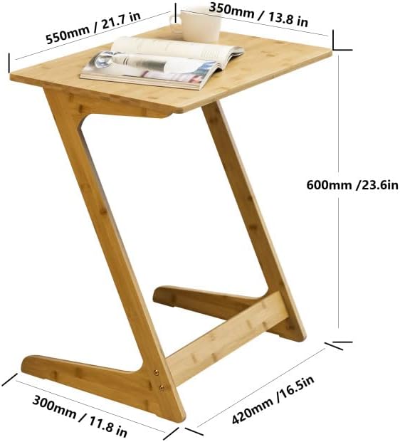 Forevich Tv Tray Table End Couch Table Snack Desk Sofa Side Table Office Furniture Z Shape Natural