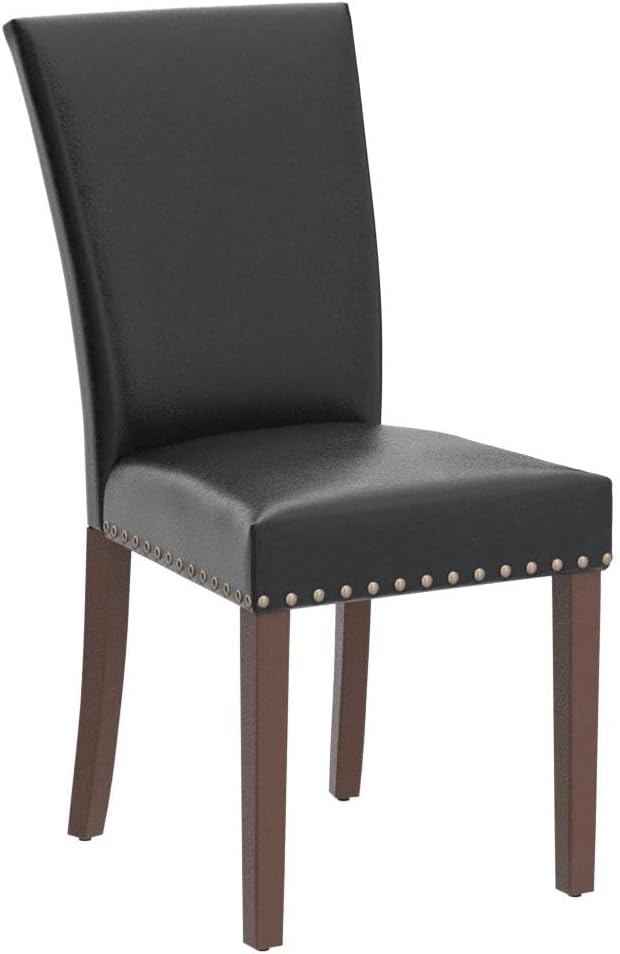 Parsons Dining Chairs Set of 4, Upholstered Nailhead PU Leather Dining Room Kitchen Side Chair with Thick Cushions and Wood Legs, Black