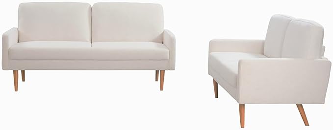 Kent 2 Piece Velvet Sofa and Loveseat Set, European Style with Modern & Vintage Flair, Upholstered 5 Seater Couch, Chic Living Room Furniture Seating for Home, Apartment or Office, Ivory