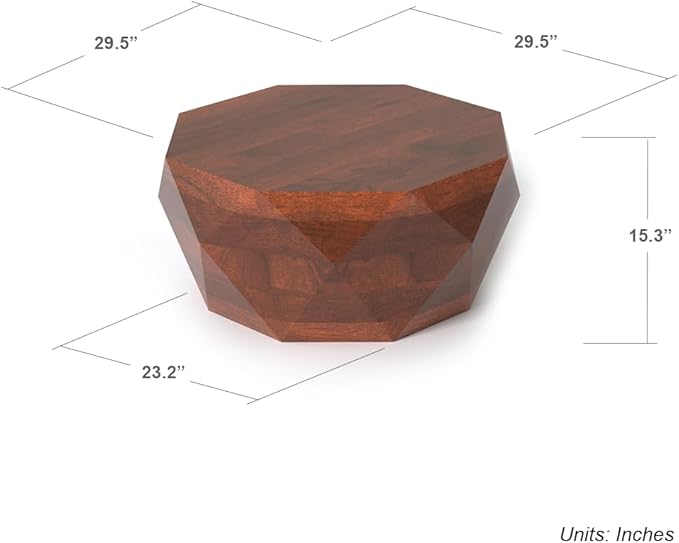 Relso Solid Wood Geometric Faceted Coffee Tables Living Room, Crafted for Versatile Use | Drum Round Shaped | for Living Rooms | Wooden Drum Coffee Table Octavian Table
