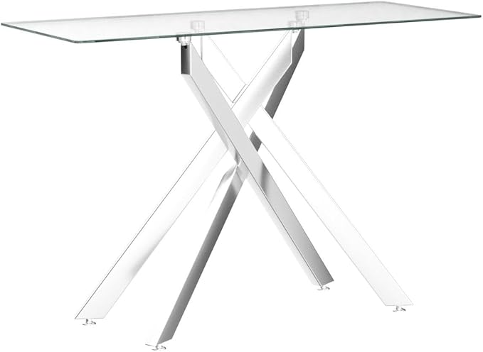 Modern Style Console Table Narrow Sofa Table with Tempered Glass Top and Metal Tubular Legs, 45" Lx18 Wx30 H, Silver