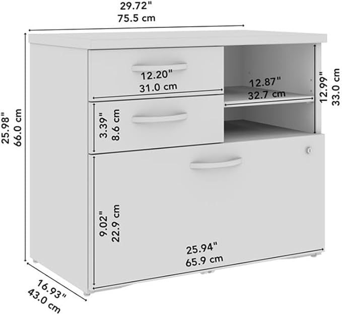 Bush Business Furniture Studio C Office Storage Cabinet with Drawers and Shelves in Natural Elm, Organization for Home or Professional Workspace
