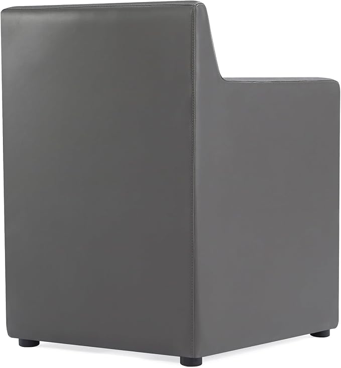 Manhattan Comfort Anna Square Modern Dining Chair with Arms, Head-to-Toe Faux Leather Upholstered Accent Armchair with Plastic Foot Padding, Set of 2, Pewter