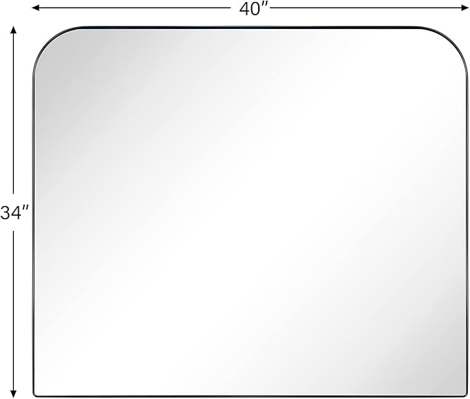 34x40'' Large Matte Black Arched Mantel Mirror Rounded Corner Wall Mirror for Bathroom, Living Room or Powder Room