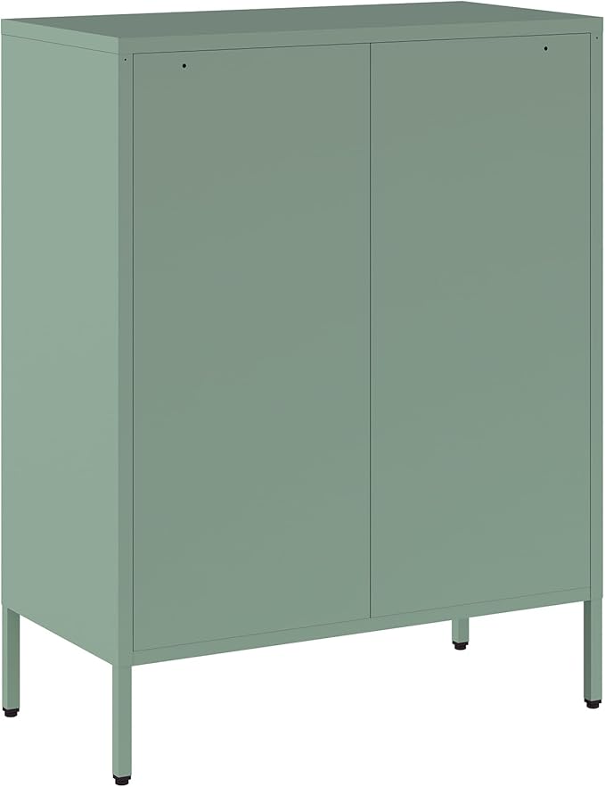 Manhattan Comfort Naomi Modern Metal Accent Cabinet, Minimalist Storage Cabinet with Doors & Adjustable Shelves, Vented Doors, Sturdy Steel Build, Versatile & Multi-Purpose Home Furniture, Green