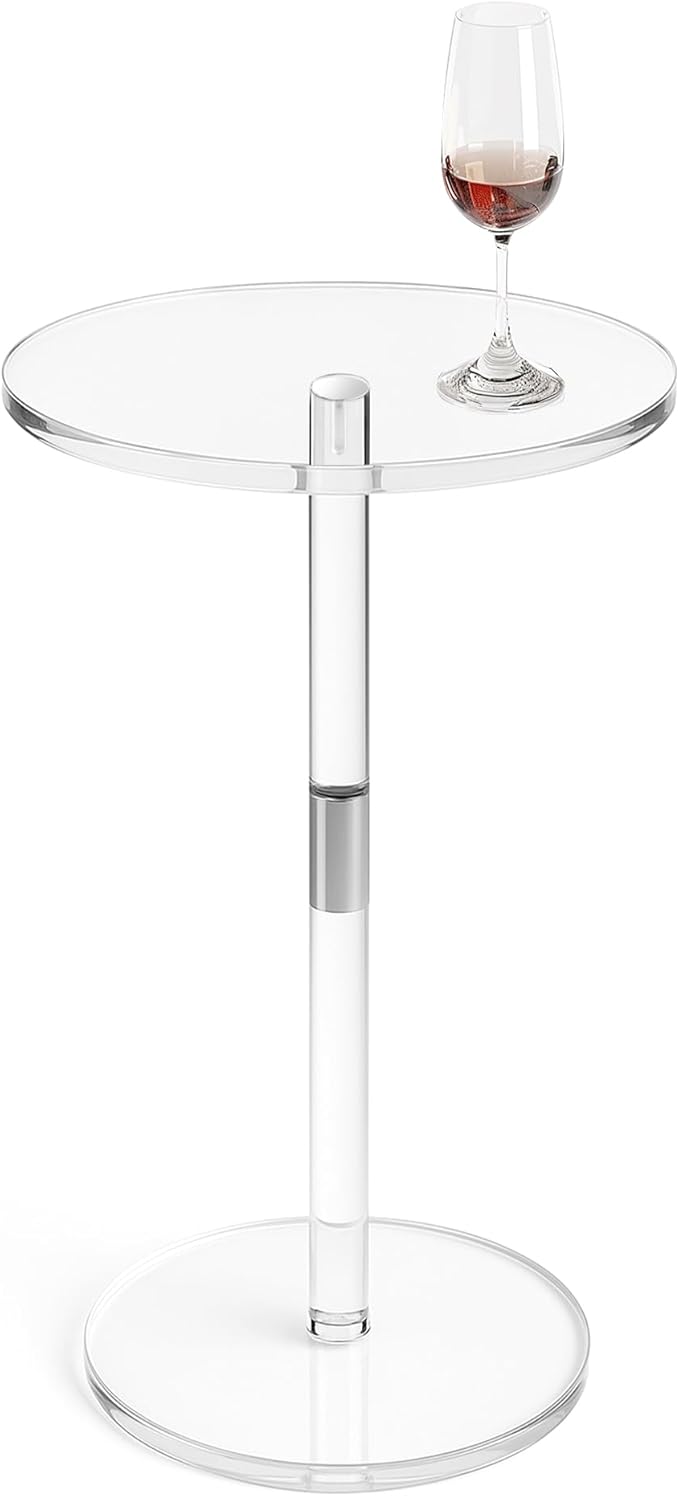Acrylic Side Table, Round Drink Table for Small Spaces – Modern Clear End Table for Bedroom, Living Room, Office, Outdoor, Bathroom | Minimalist Design, Easy Assembly 11.8" W x 21" H