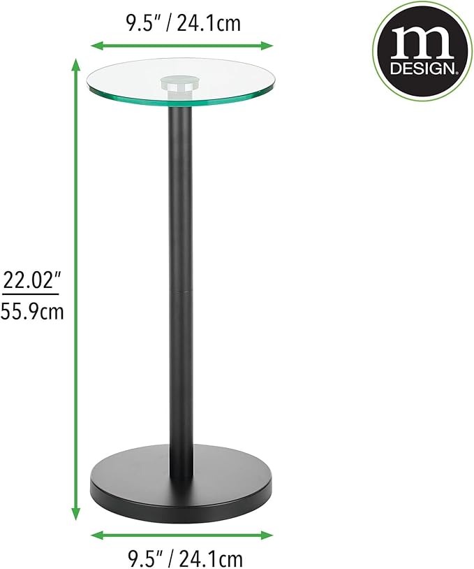 mDesign Bedroom Nightstand — Side Table for Lamps, Books, Trinkets and Other Décor — Versatile Bedroom and Living Room Table — Clear/Matte Black