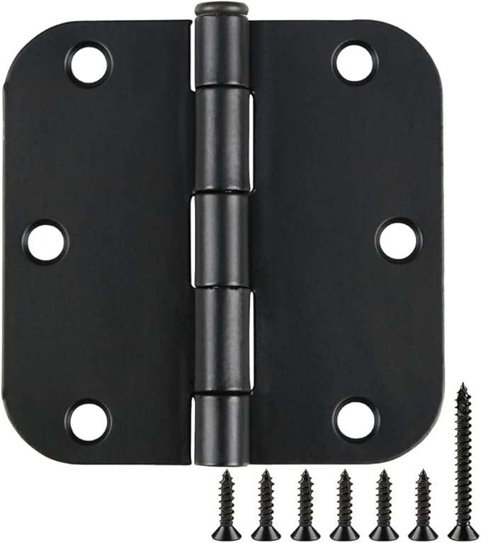 2 Pack Rounded Matte Black Door Hinges 3.5 Inch Interior Room Hardware 3 1/2" 5/8 Radius Apartment Cottage Flat Bungalow Mobile Home Skyscraper Indoor Hinge for Doors Use Renovate Bedroom Kitchen