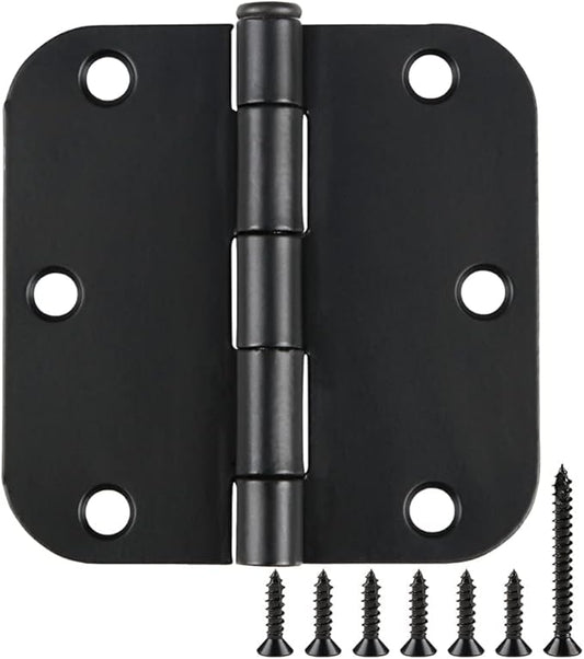 2 Pack Rounded Matte Black Door Hinges 3.5 Inch Interior Room Hardware 3 1/2" 5/8 Radius Apartment Cottage Flat Bungalow Mobile Home Skyscraper Indoor Hinge for Doors Use Renovate Bedroom Kitchen