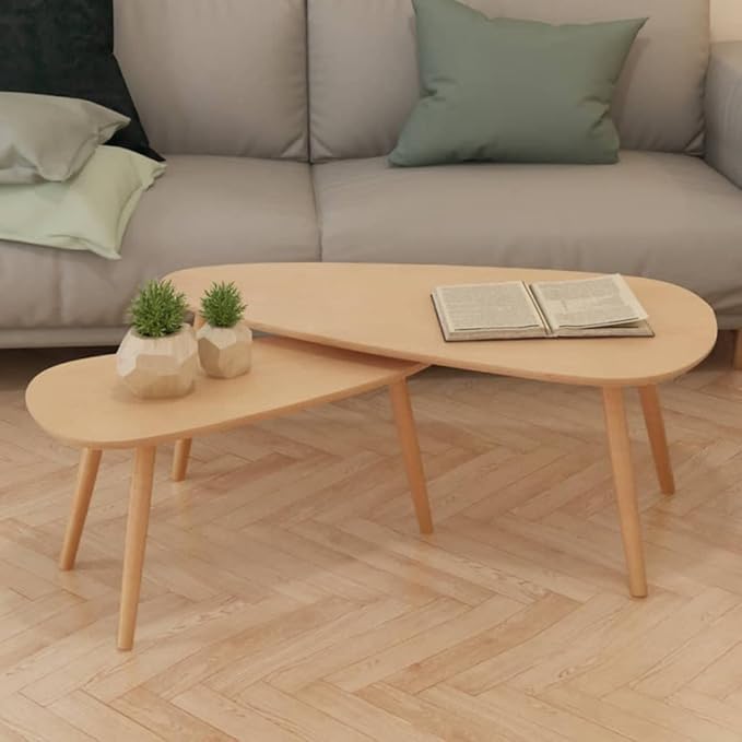 vidaXL Nesting Coffee Table 2 pcs, Side Tables with Solid Pine Wood Legs, Scandinavian Style End Table for Living Room, Brown