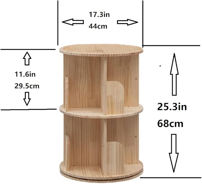 Heehee Wooden Rotating Bookshelf 360 Display Floor Standing Bookcase Storage Rack for Kids&Adults Multi-Functional Bookshelf Organizer (2-Tier)