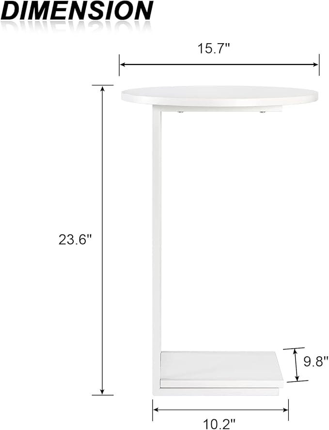 HDANI C Shaped End Table Set of 2,Couch Side Table That Slide Under,C Table End Table for Livingroom,Bedroom, Office (White)