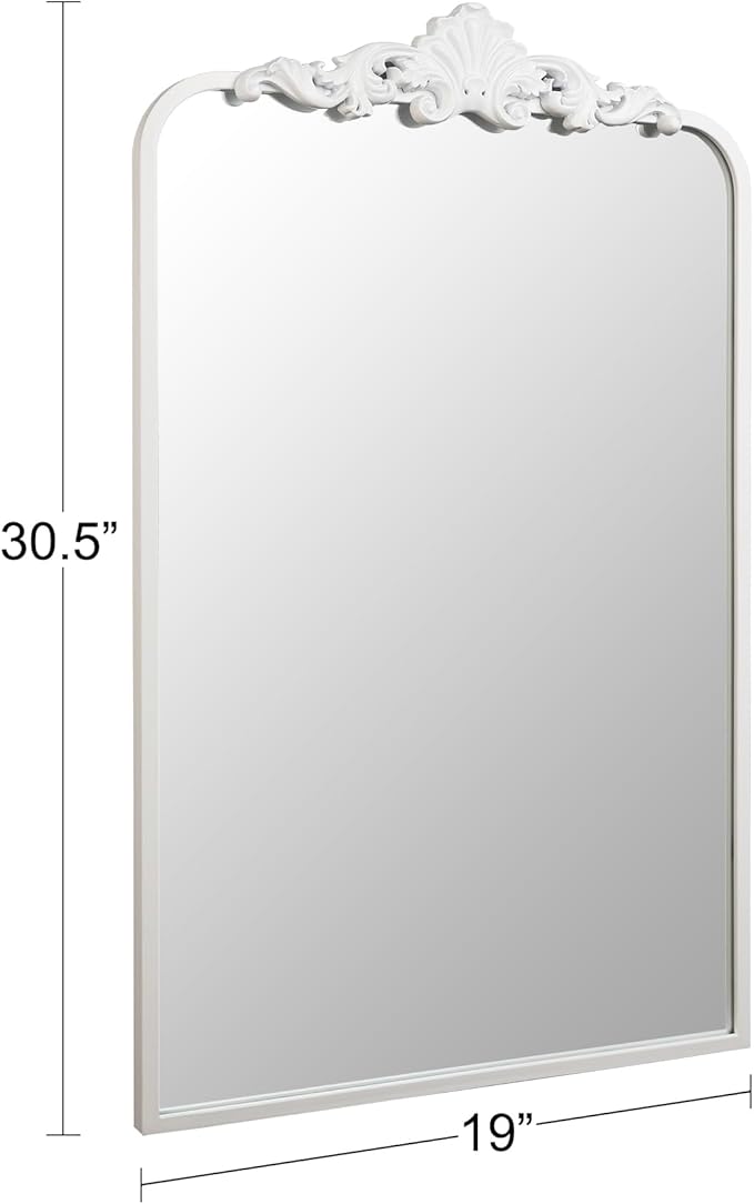 Ruomeng Traditional Wall Mirror, White Bathroom Mirror Baroque Inspired Wall Décor, Framed Mirror for Vanity Entryway and Living Room, 19” x 30.5”