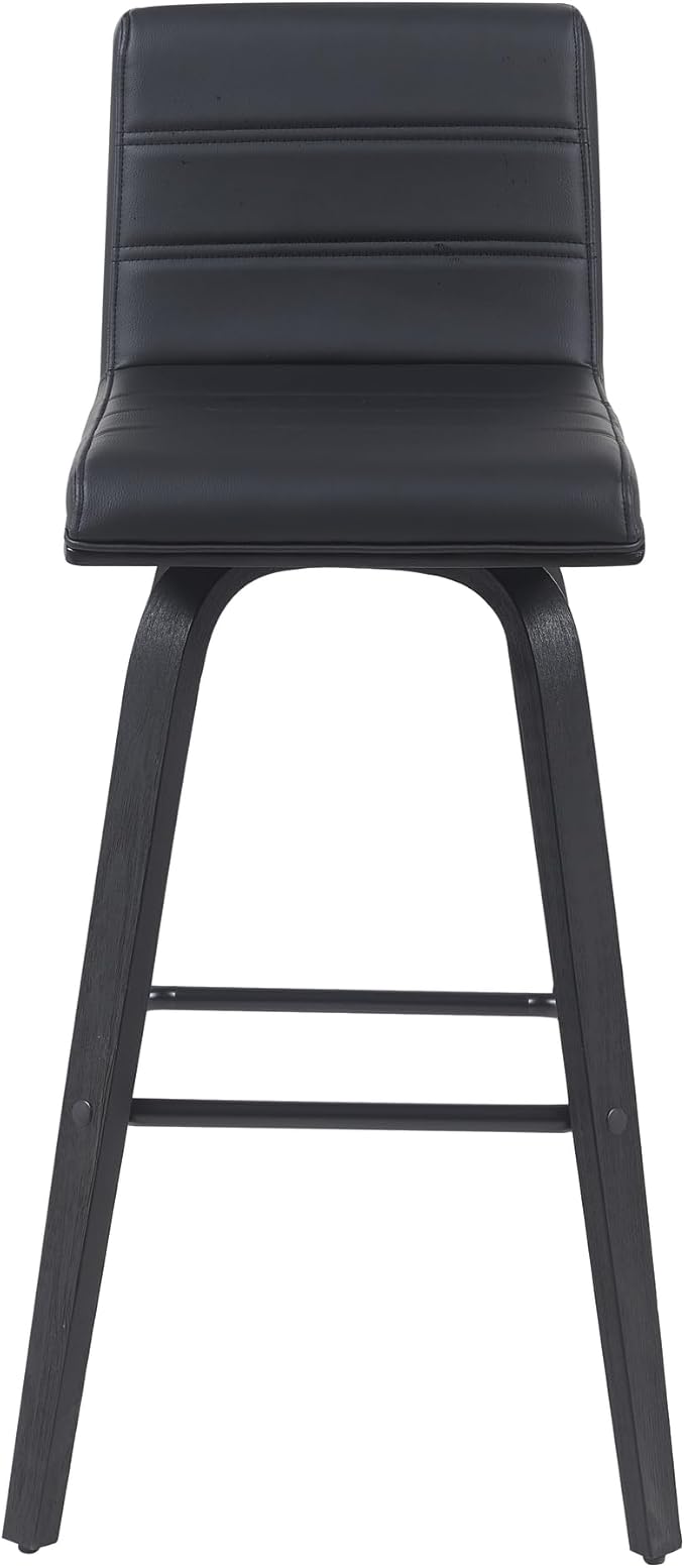 Vienna Modern Swivel Bar Height Stool with Black Faux Leather Seat and Black Brushed Wood Frame Set of 2