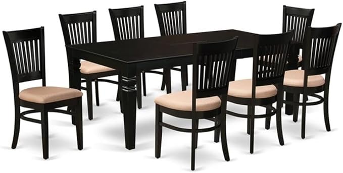 East West Furniture LGVA9-BLK-C 9 Piece Kitchen Table Set Includes a Rectangle Dining Table with Butterfly Leaf and 8 Linen Fabric Dining Room Chairs, 42x84 Inch, Black
