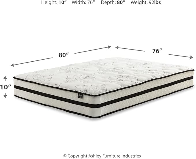 Signature Design by Ashley King Size Chime 10 Inch Medium Firm Hybrid Mattress with Cooling Gel Memory Foam for Pressure Relief, Fiberglass Free, Mattress In A Box