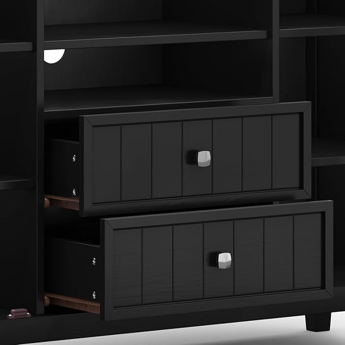 SIMPLIHOME Bedford Solid Wood 53 inch Wide Transitional TV Media Stand in Black for TVs up to 60 inches for The Living Room and Entertainment Center